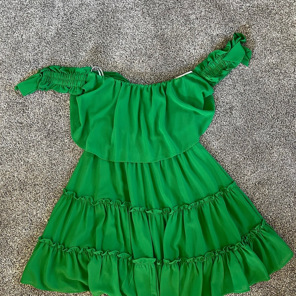 Tiers to My Heart green off-the-shoulder ruffled mini dress